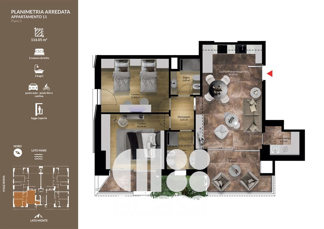 Villini A Mare Apartments - Appartamento n°11  trilocale piano terzo